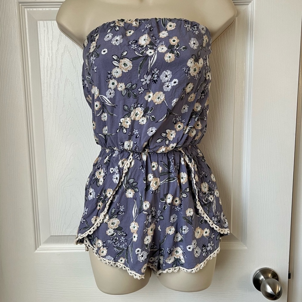 WET‎ Seal Purple Floral Strapless Romper Shorts Size XS
